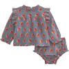 Mud Pie Baby Girls Mud Pie Baby Floral Block Print Top and Pinafore Set(Grey)