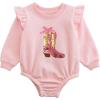Mud Pie Baby Girls Mud Pie Baby Girl Sequin Boot Sweatshirt Bubble(Pink)
