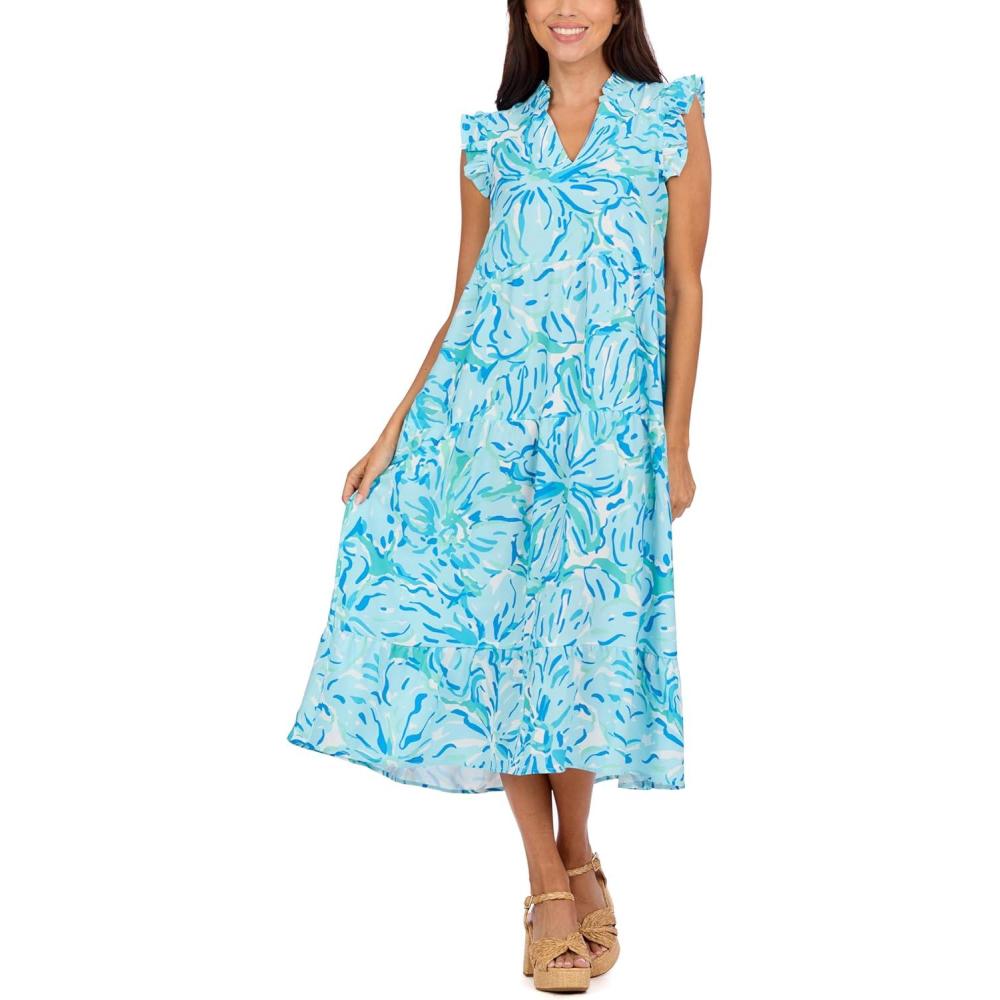 imageMud Pie Womens Adair Tiered Maxi DressBlue
