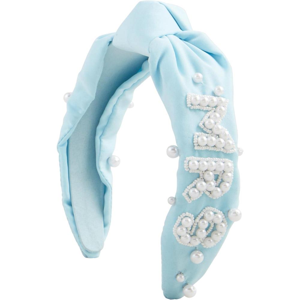imageMud Pie Womens Bride Beaded Headband Outer Width 3quot Knot Height 1 14quot Blue