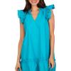 Mud Pie Womens Women’s Riggs Ruffle Dress(Blue)
