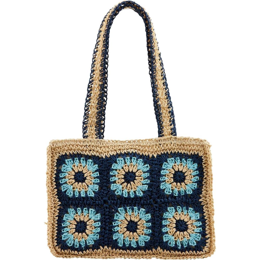 imageMud Pie Womens Floral Crochet Mini ToteBlue