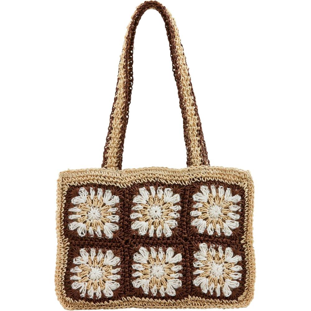 imageMud Pie Womens Floral Crochet Mini ToteBrown