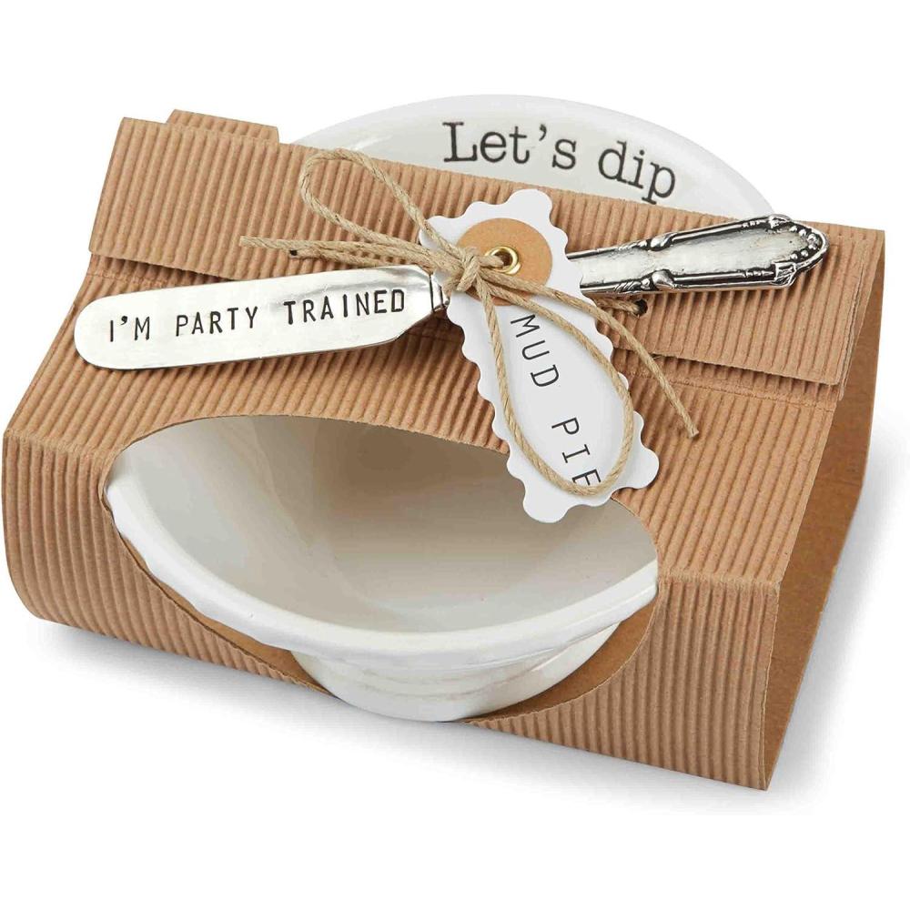 imageMud Pie Circa Lets Dip Set White 2quot x 6quot