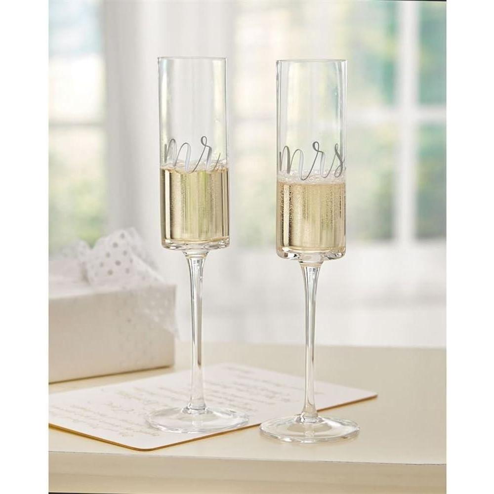 imageMud Pie Mrs Wedding Champagne Glass Set One Size Silver 9 fluid ounces 2 Count Pack of 19 Ounces