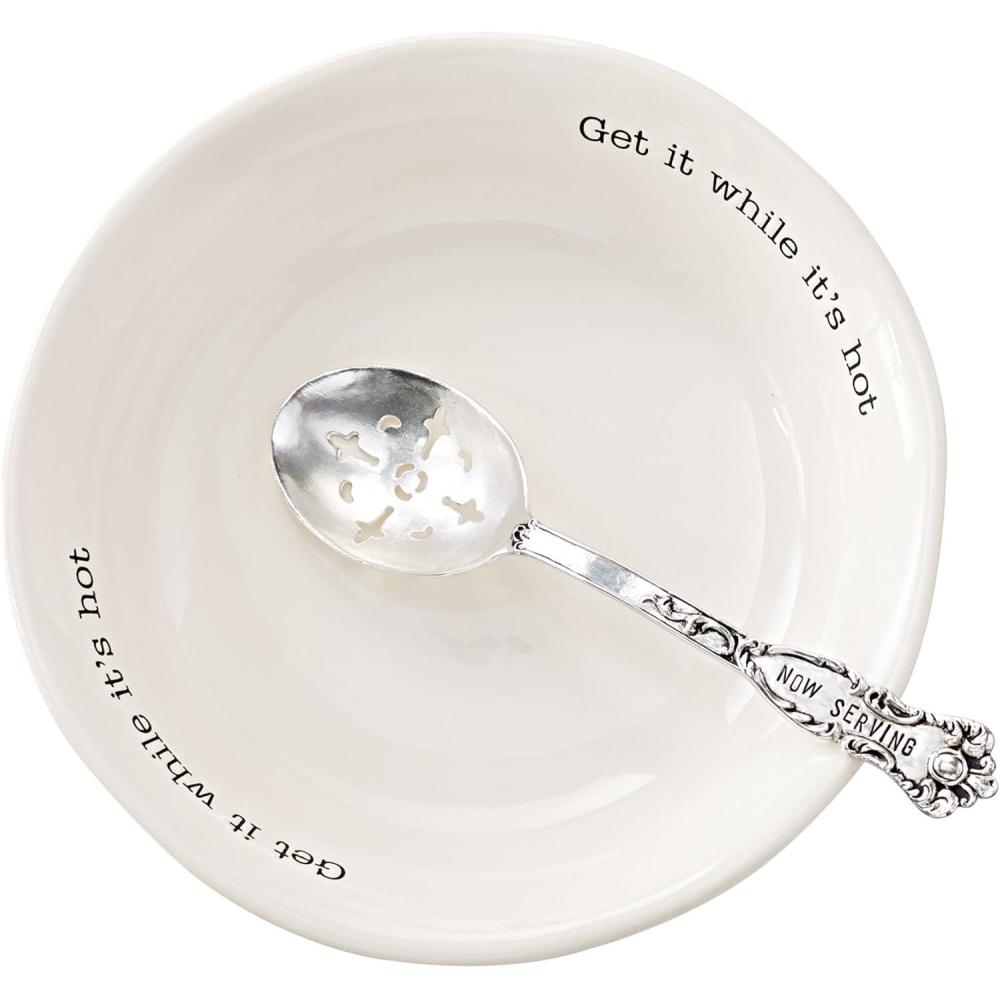 imageMud Pie Vegetable Serving Bowl Set with Slotted Spoon White