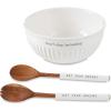 Mud Pie Dolomite, wood Don’t Stop Be-Leafing Salad Bowl Set, 32 oz, White, brown