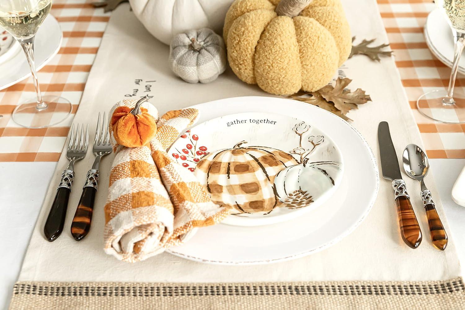 imageMud Pie Harvest Check Napkin Set Orange 18quot x 18quot