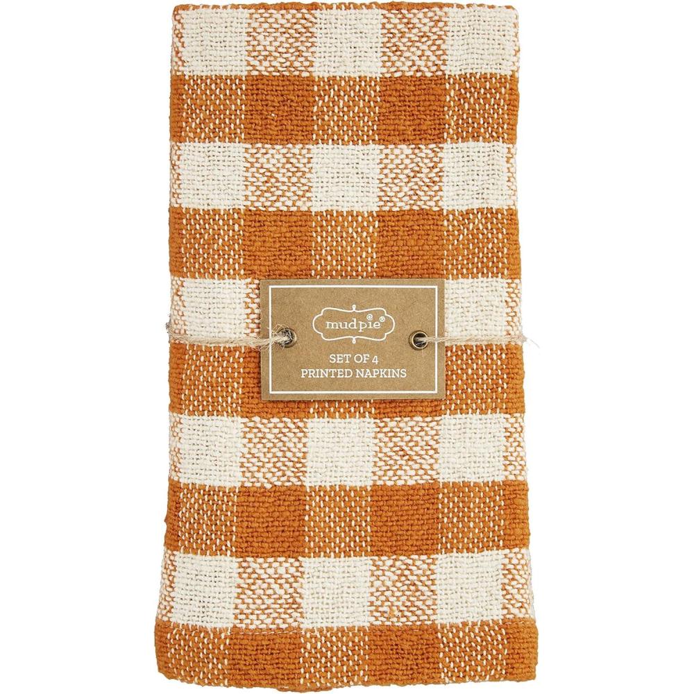 imageMud Pie Harvest Check Napkin Set Orange 18quot x 18quot