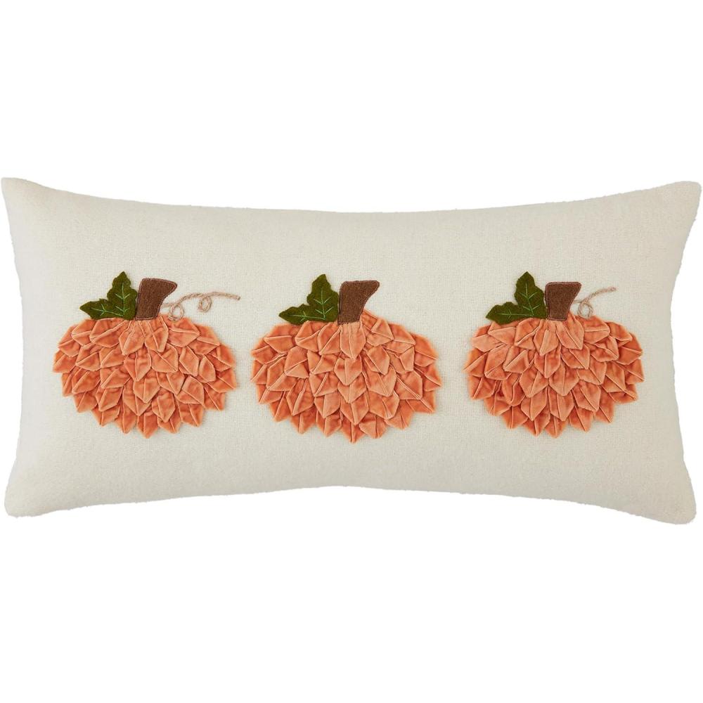 imageMud Pie Lumbar Velvet Pumpkin Pillow 10quot x 21quot White