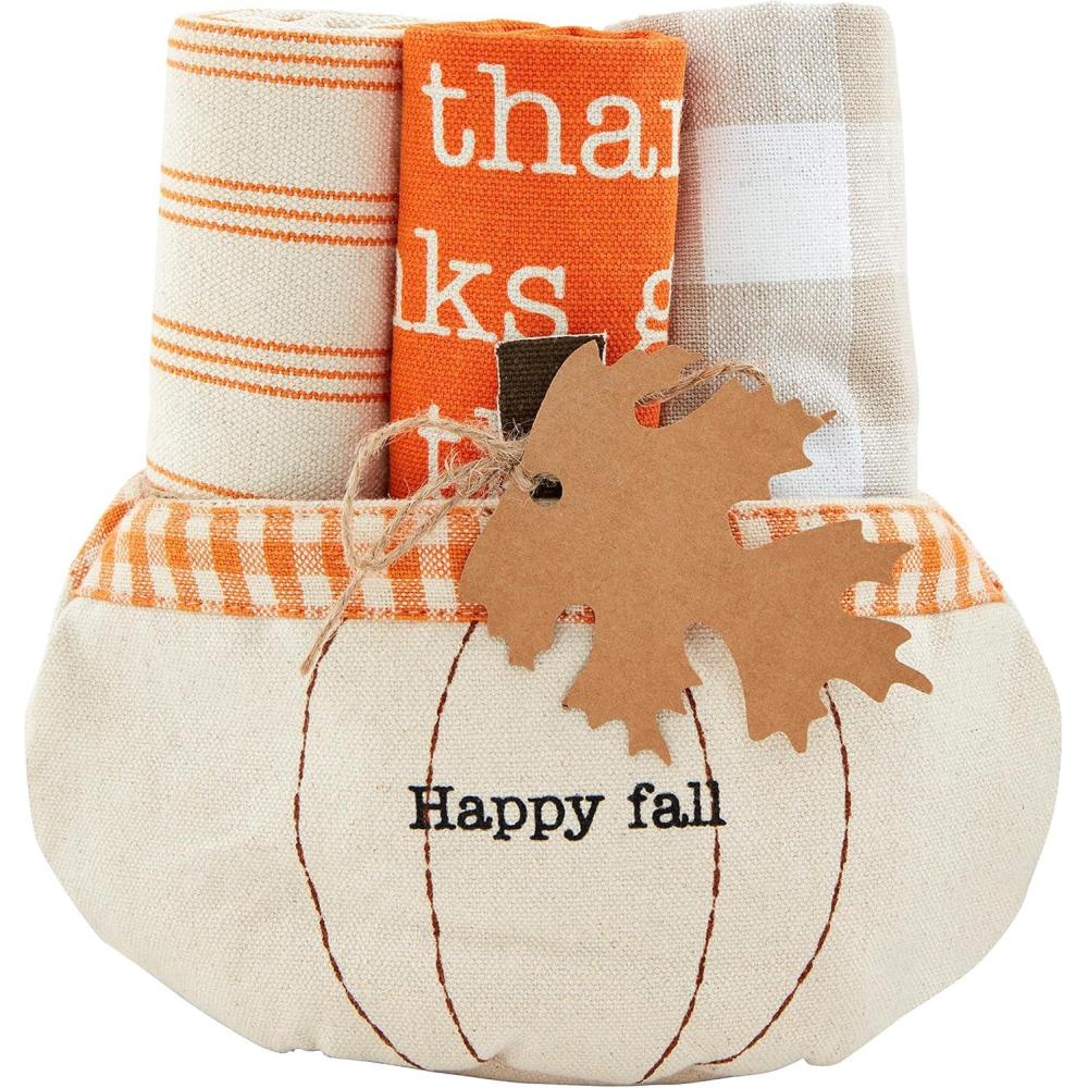 imageMud Pie Pumpkin Towel Set Happy Fall 21quot x 14quotHappy Fall