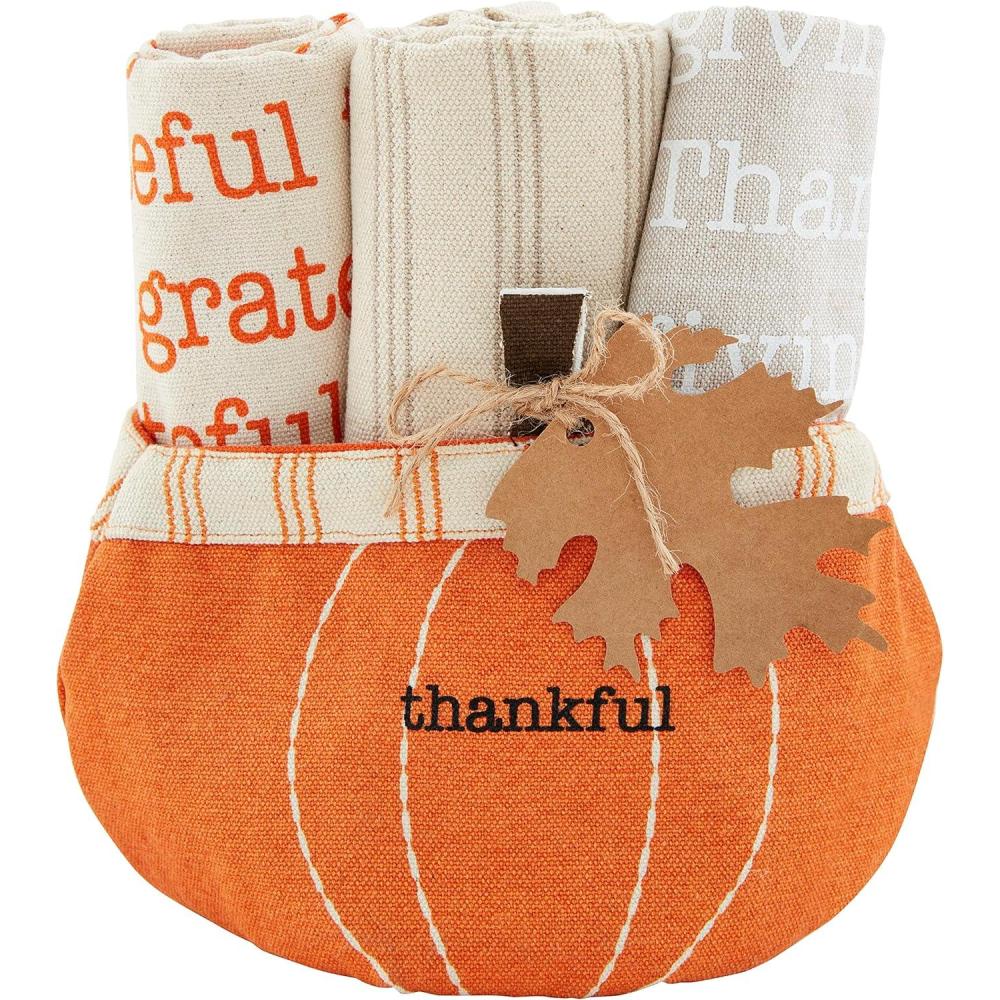 imageMud Pie Pumpkin Towel Set Happy Fall 21quot x 14quotThankful