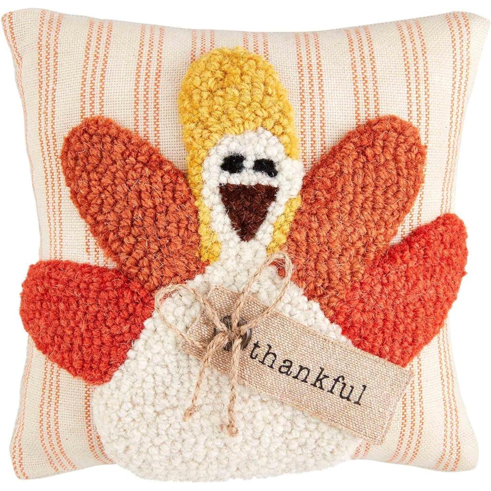 imageMud Pie Thanksgiving Mini Pillow 8quot x 8quot TurkeyTurkey