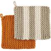 Mud Pie Crochet Pot Holder Set, Taupe 8″ x 8″