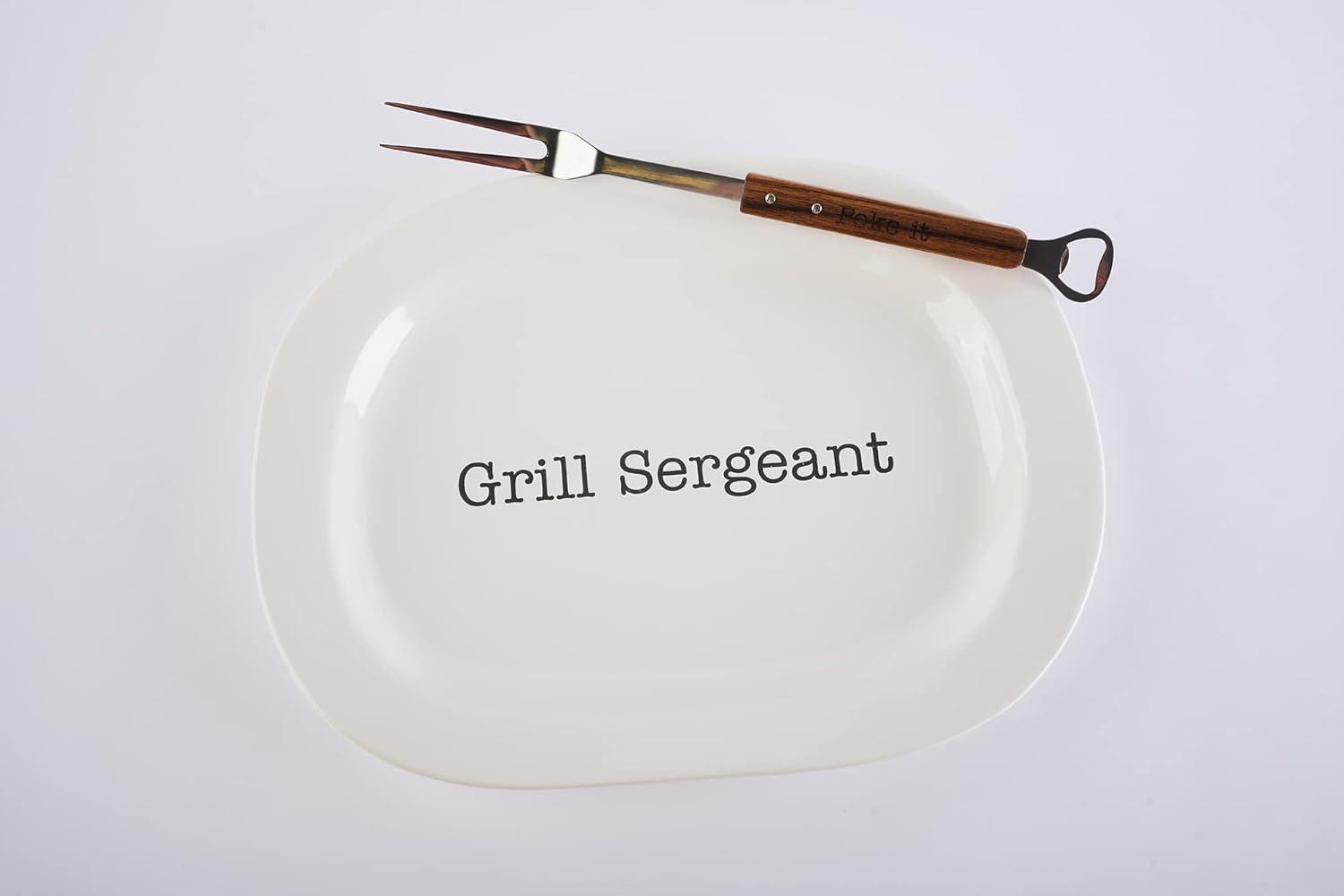 imageMud Pie Grill Platter Set 12quot x 18quot Fork 14quot White
