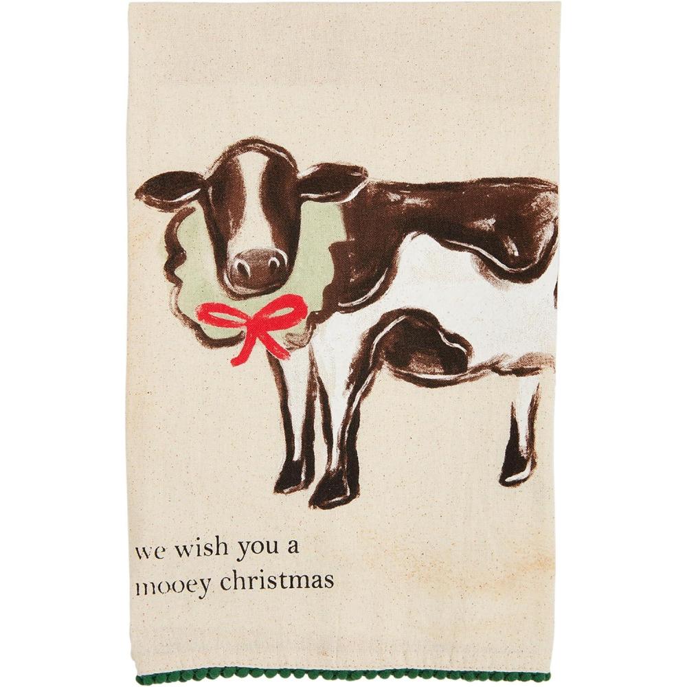 imageMud Pie Christmas Farm Towel Cow 26quot x 16 12quot