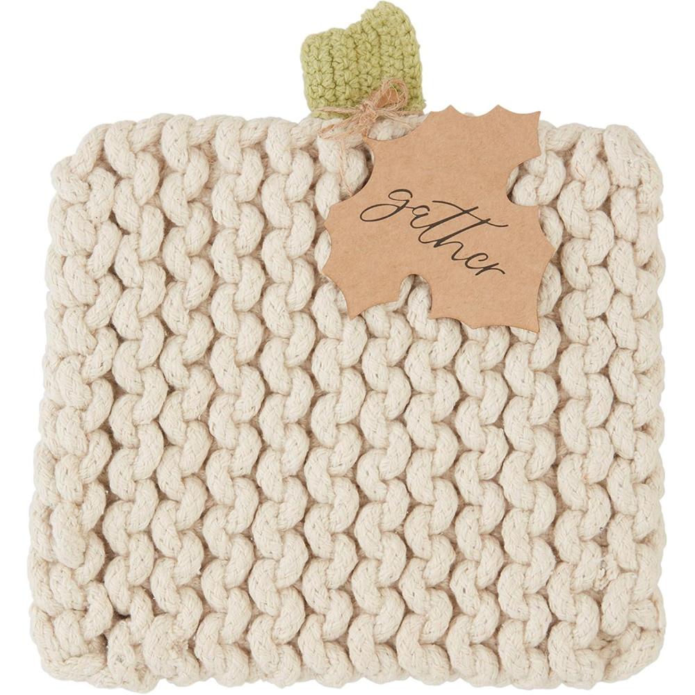 imageMud Pie Cream Pumpkin Knit Trivet 9 34quot x 8quot WHITE