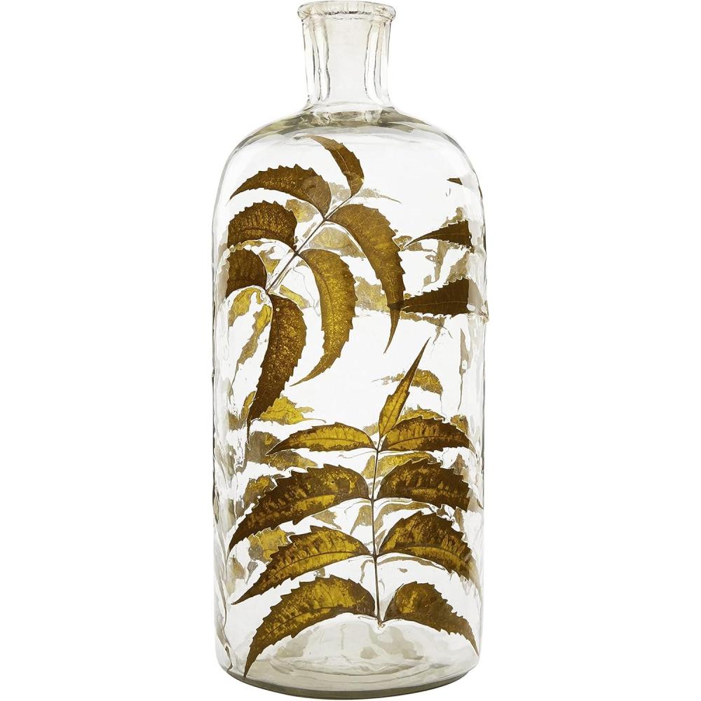 imageMud Pie Glass and Preserved Leaf Vase Small 12quot x 6quot DiaTall