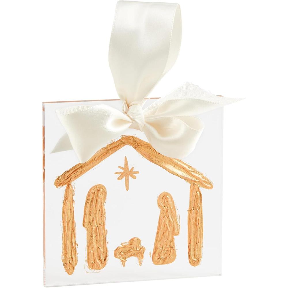 imageMud Pie Gold Acrylic Ornament Nativity 4quot x 4quot4 x 4