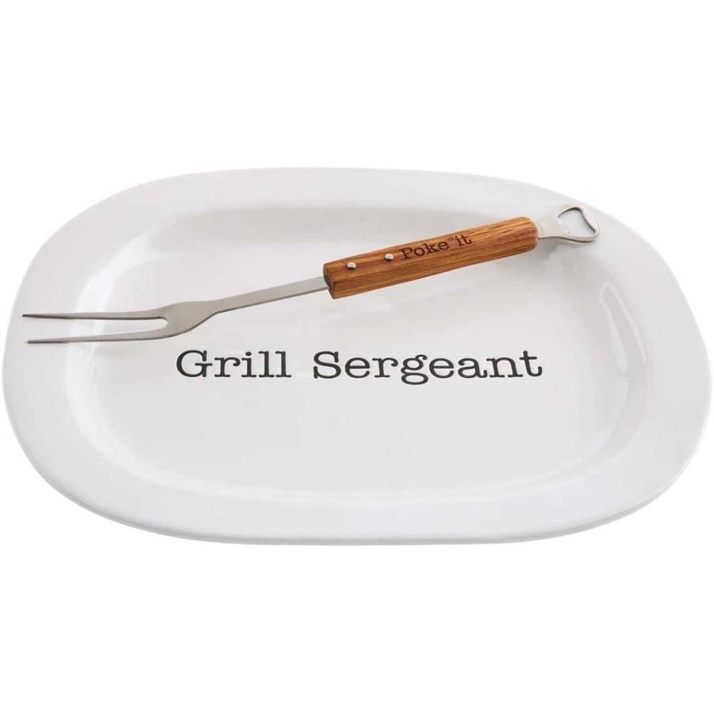 imageMud Pie Grill Platter Set 12quot x 18quot Fork 14quot White