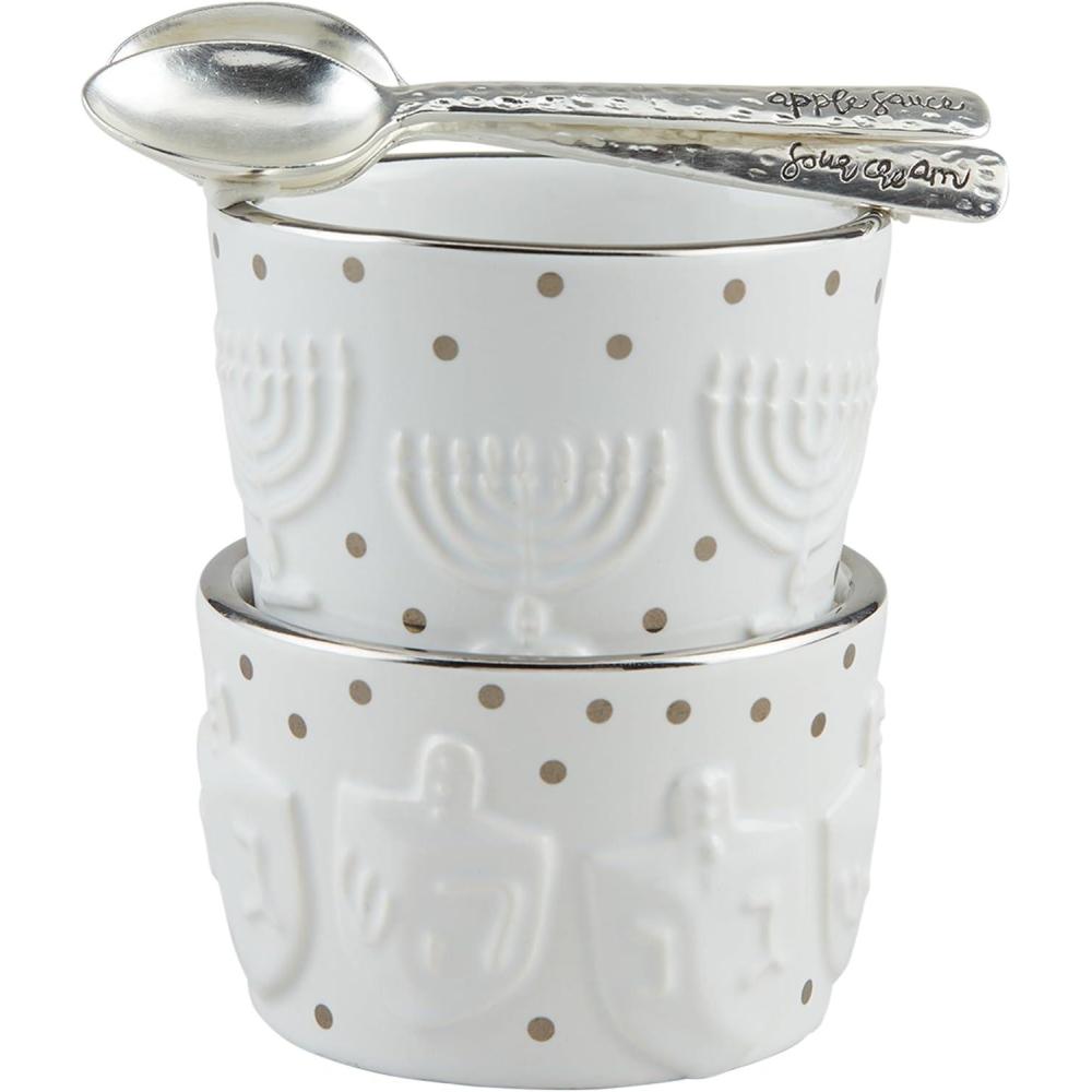 imageMud Pie Hanukkah Sauce Set tidbit 2quot x 3quot dia spoon 4quot SILVER
