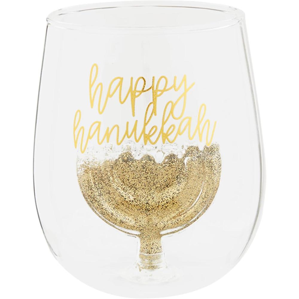 imageMud Pie Hanukkah Wine Glass Happy 16 oz
