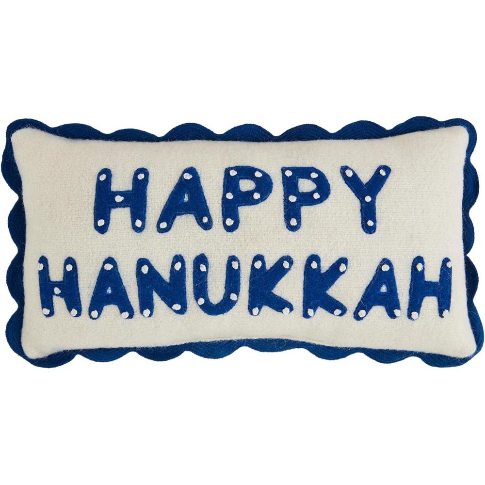 imageMud Pie Happy Mini Hanukkah Pillow 6quot x 12quot White
