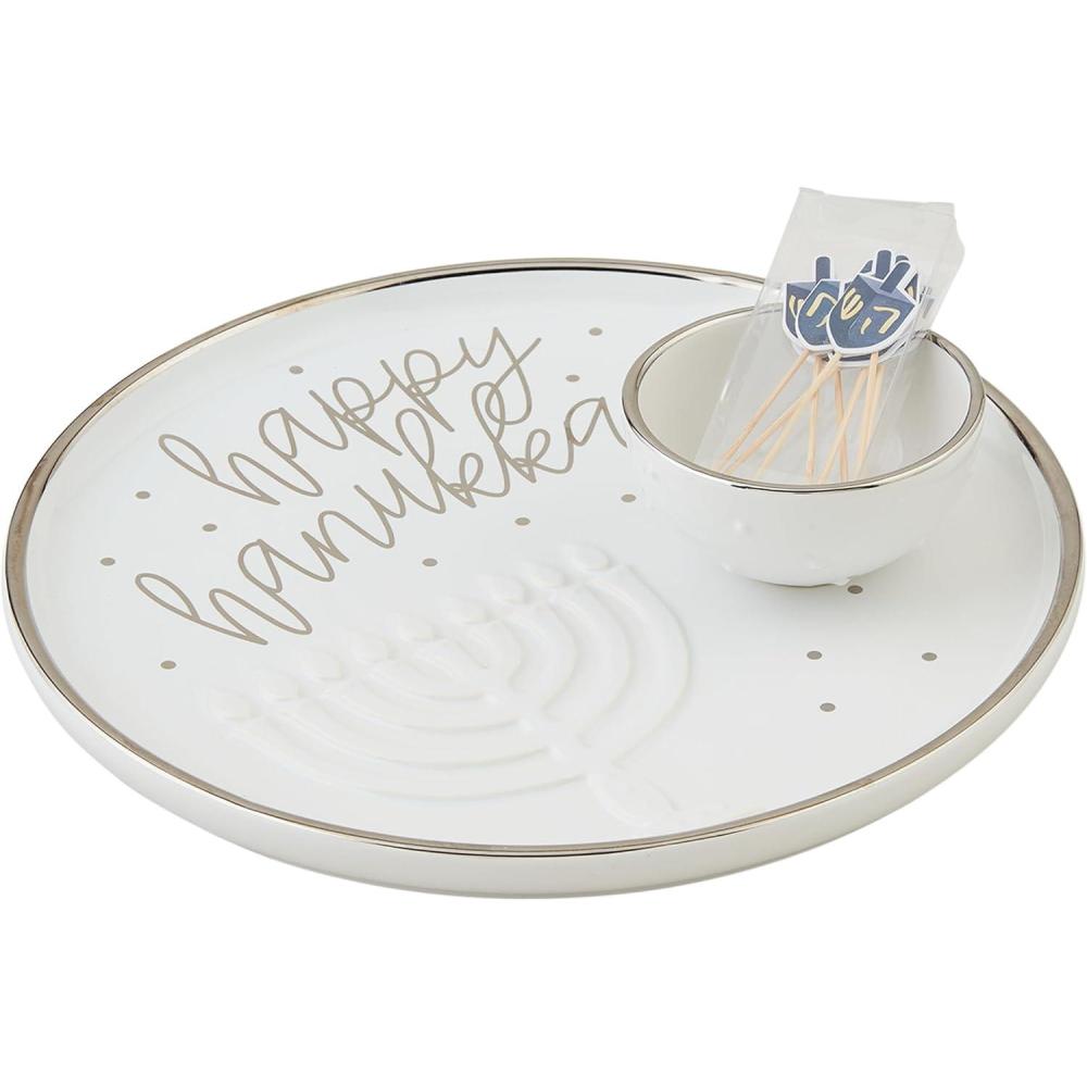 imageMud Pie Latke Serving Set CHIP Bowls platter 10 12quot dia dip 2 12quot x 3 12quot dia SILVER