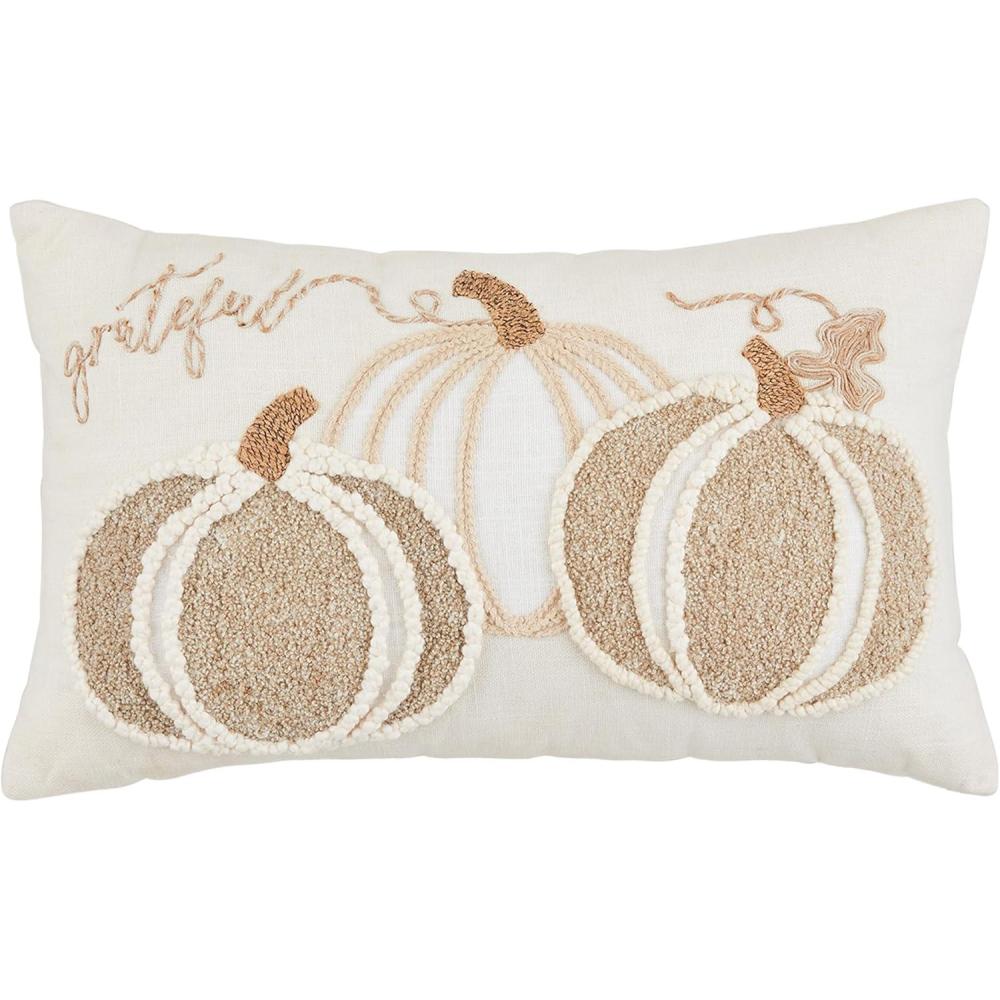 imageMud Pie Lumbar Neutral Pumpkin Pillow 12quot x 20quot White