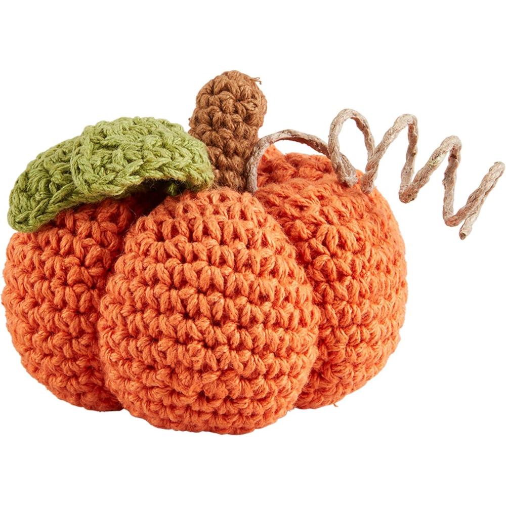 imageMud Pie Mini Crochet Double Leaf Pumpkin Approx 3 34quot x 3 12quot