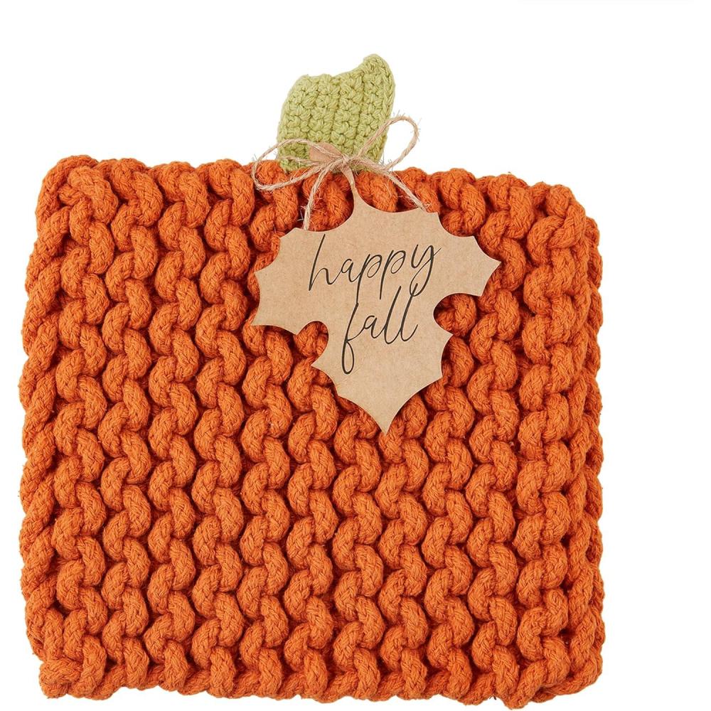 imageMud Pie Orange Pumpkin Knit Trivet 9 34quot x 8quot9 34 x 8