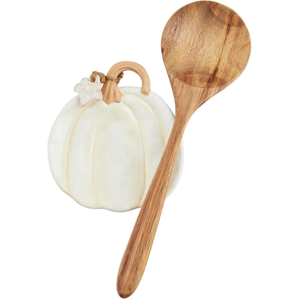 imageMud Pie White Pumpkin Spoon Rest Set spoon 10quot x 3quot rest 4 34quot x 4 14quot