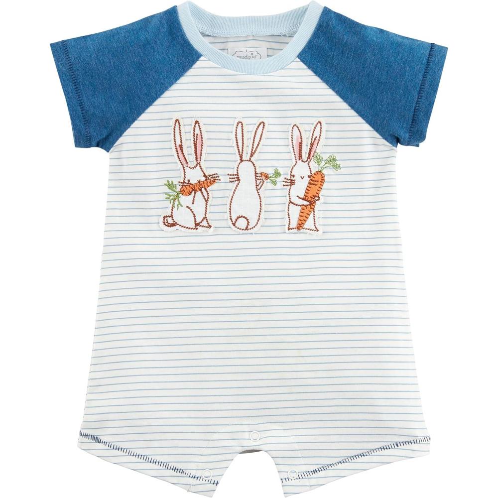 imageMud Pie babyboys Bunny Appliqu ShortallBlue