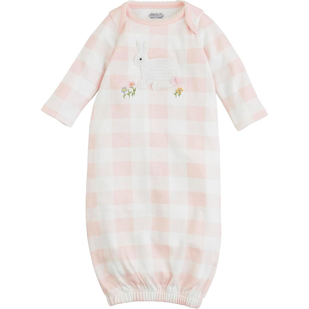 imageMud Pie babygirls Mud Pie Check Crochet Bunny GownPink
