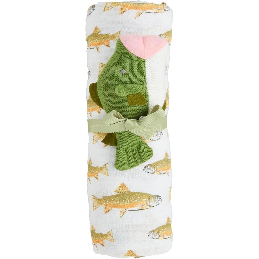 imageMud Pie Childrens Fish Swaddle and Rattle