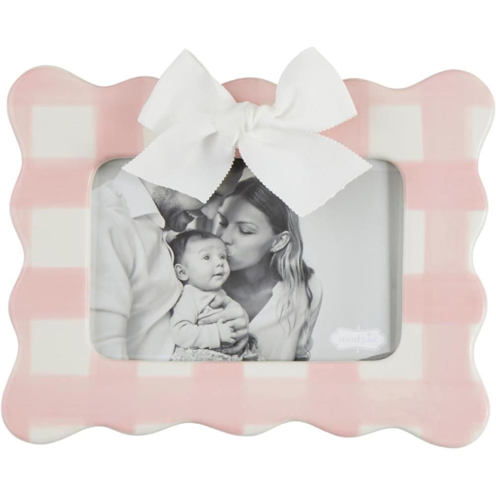 imageMud Pie Horizontal Blue Bow Frame 9quot x 7quotHorizontal Pink