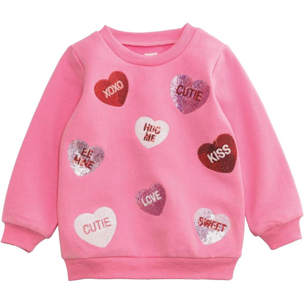 imageMud Pie Kids Valentines Day Sequin Hearts SweatshirtPink
