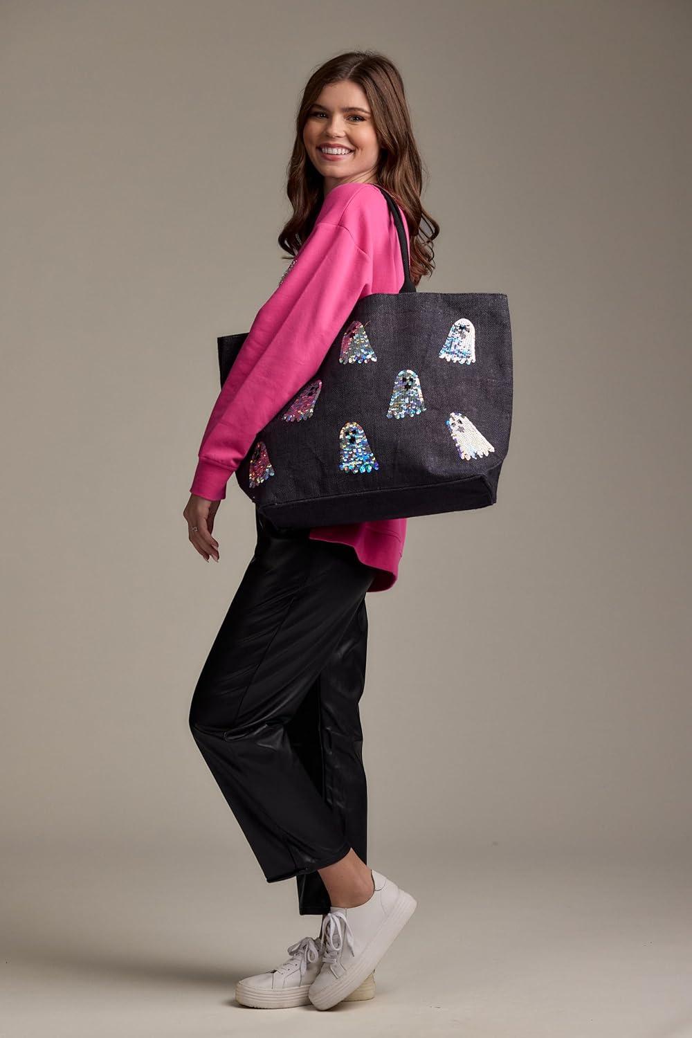 imageMud Pie Womens Halloween Sparkle Tote Ghosts