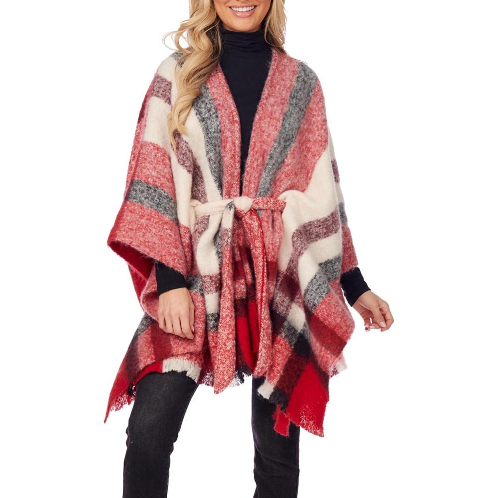 imageMud Pie Women Brinley Belted Poncho Red OneSize