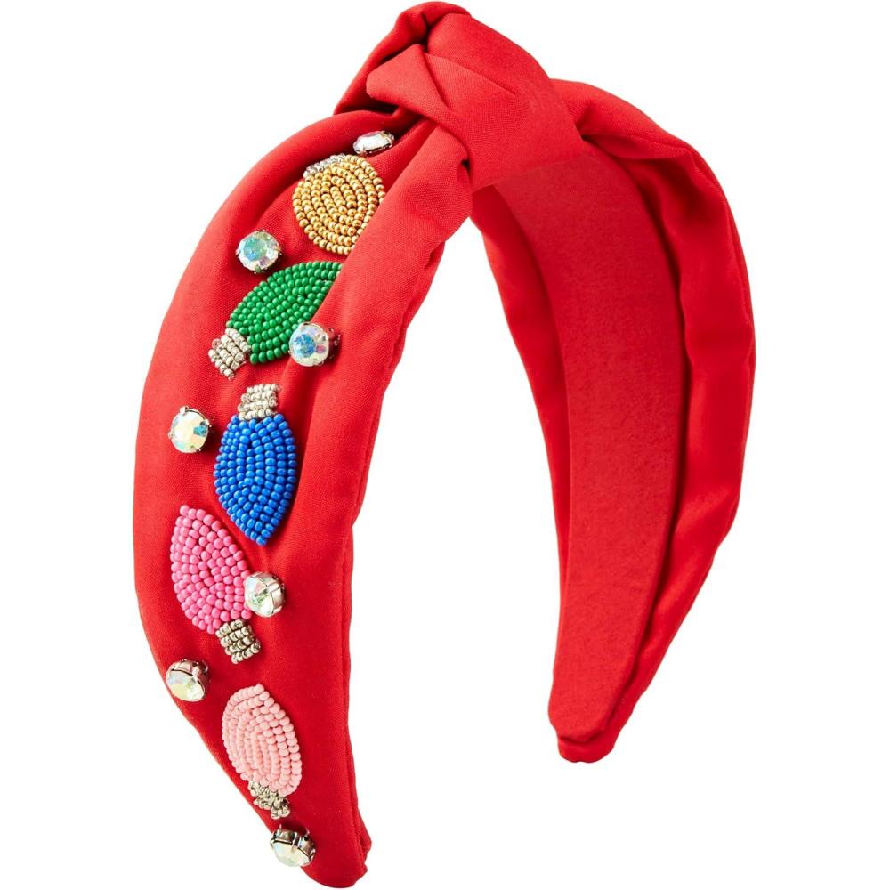 imageMud Pie Women Holiday Beaded Headband Red outer width 3quot knot height 1 14quot