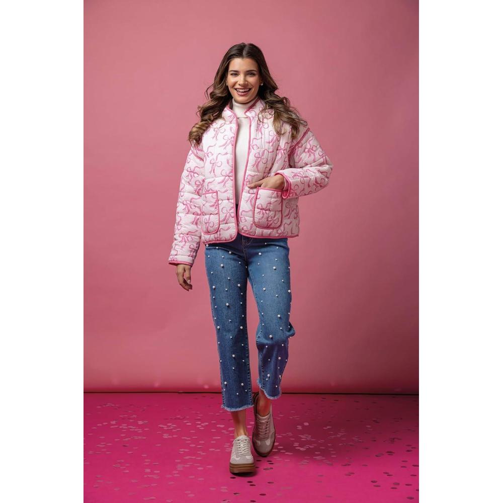 imageMud Pie Womens Cher White Block Print Jacket