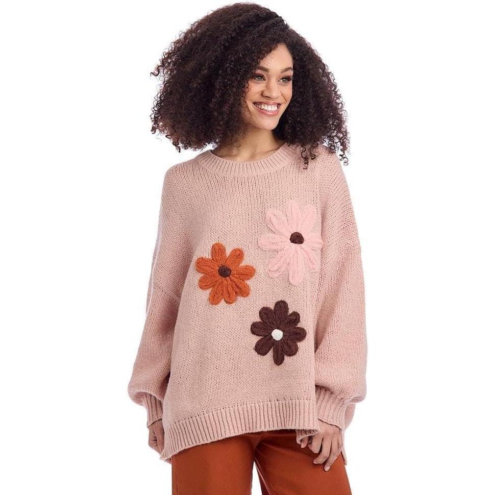imageMud Pie Womens Farley Floral Sweater Tan