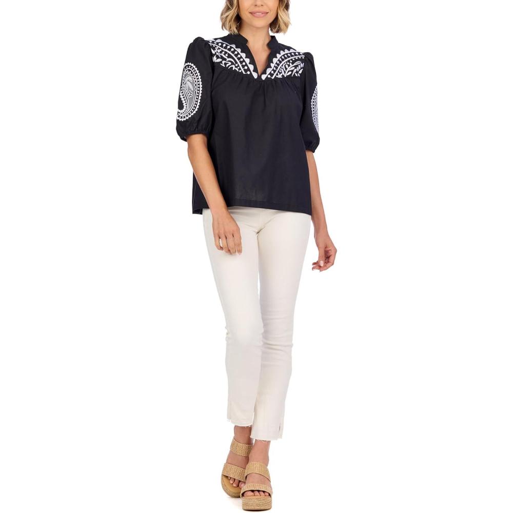 imageMud Pie Womens Womens Humphrey Embroidered TopBlack