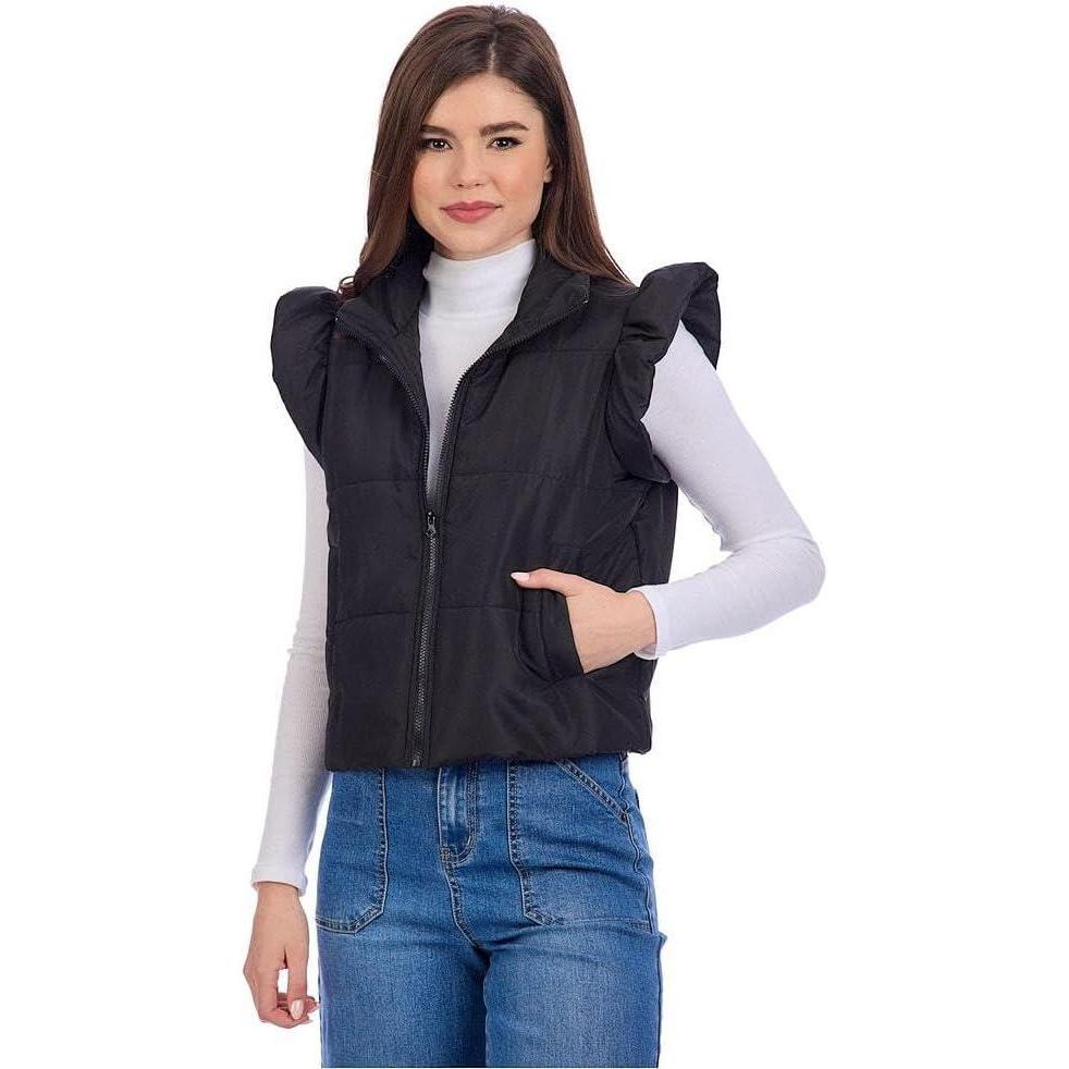 imageMud Pie womens Mud Pie Womens Lile Ruffle Quilted VestBlack