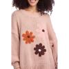 Mud Pie Women’s Farley Floral Sweater, Tan