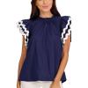 Mud Pie Womens Women’s Angie RIC Rac Top(Blue)