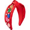 Mud Pie Women Holiday Beaded Headband, Red, outer width 3″ | knot height 1 1/4″