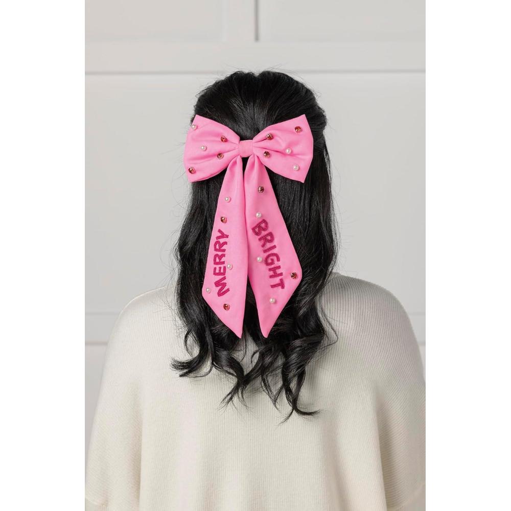 imageMud Pie Womens Holiday Hair Bow Pink 13quot x 6 12quot