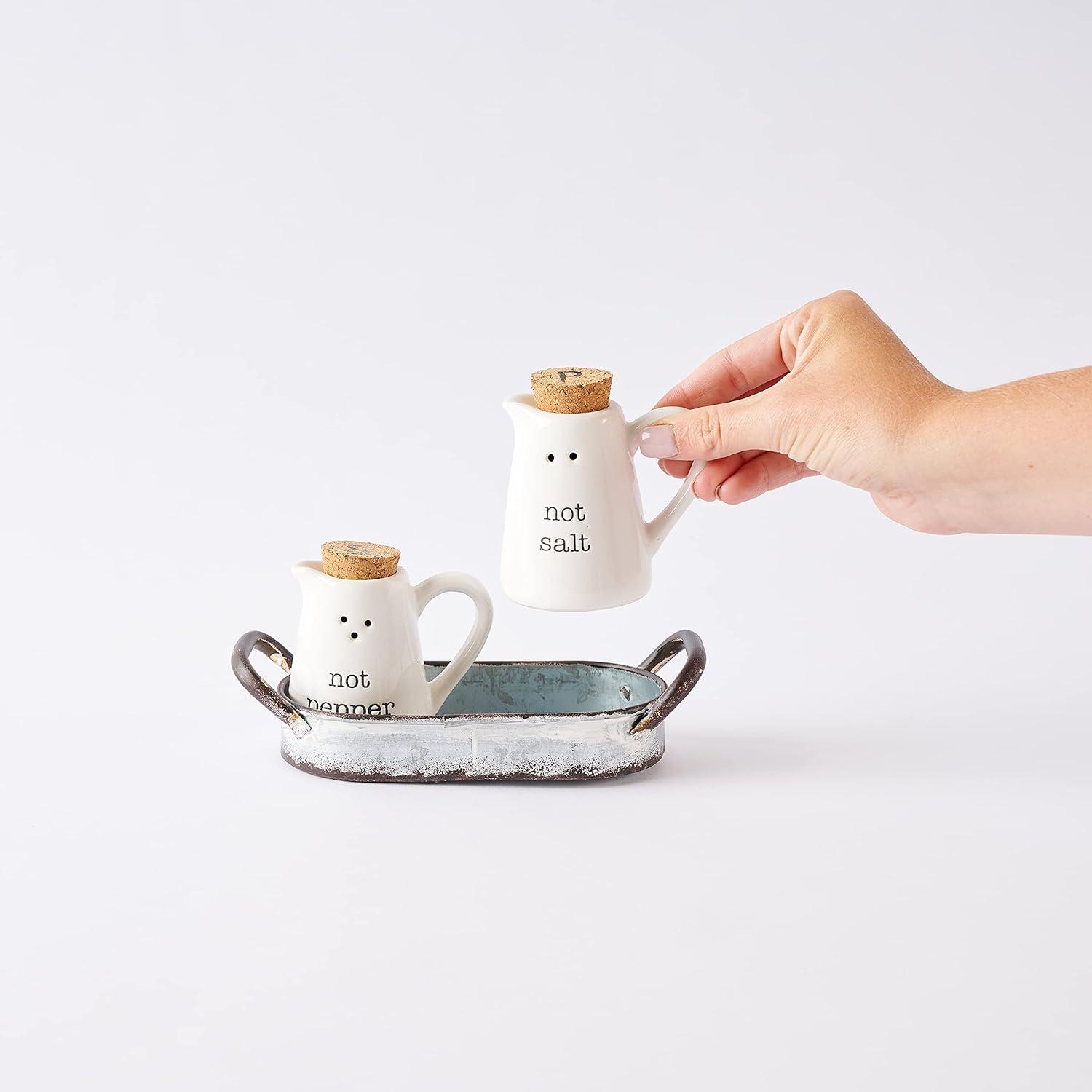 imageFarmhouse Inspired Ceramic Aluminum Salt and Pepper Caddy Set White