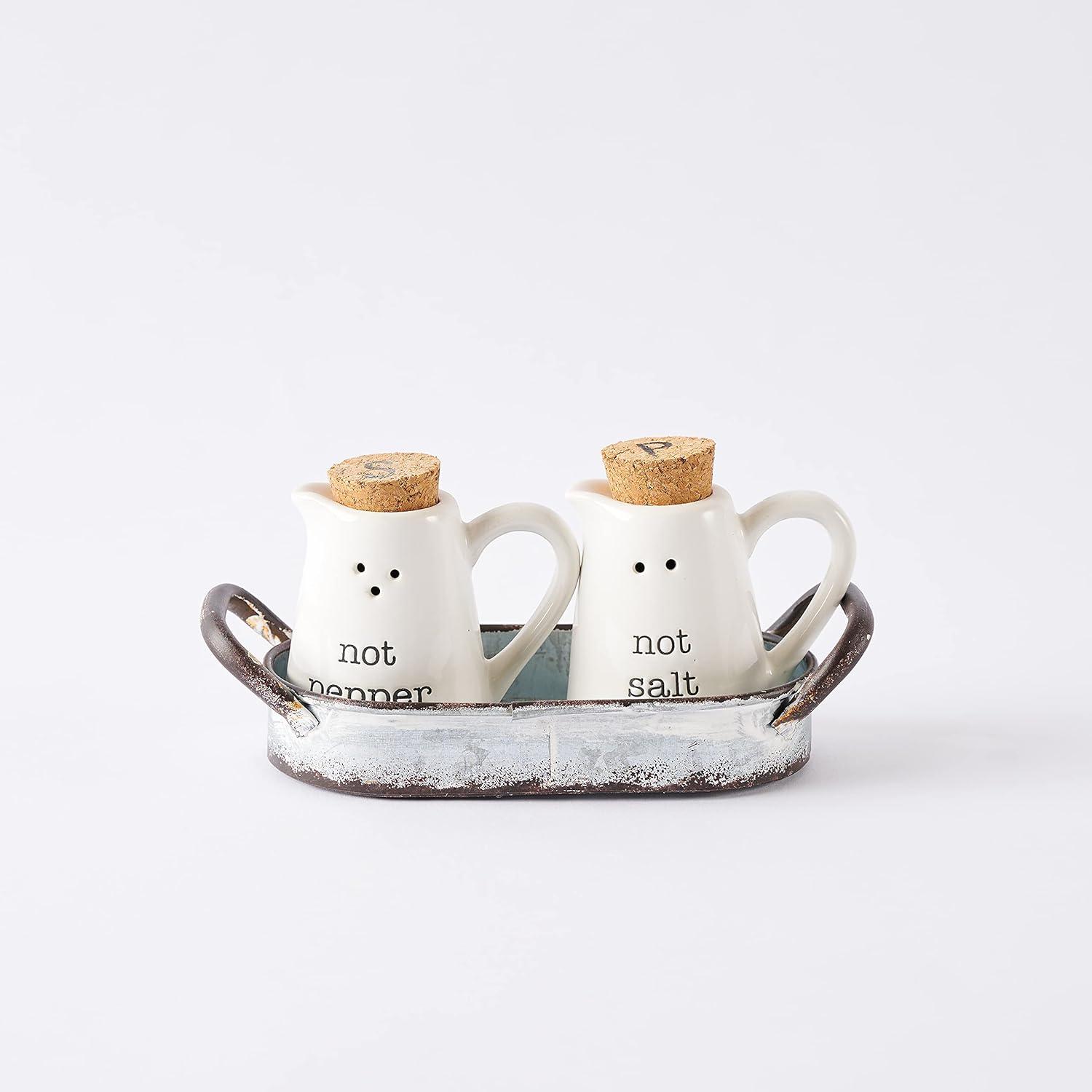 imageFarmhouse Inspired Ceramic Aluminum Salt and Pepper Caddy Set White